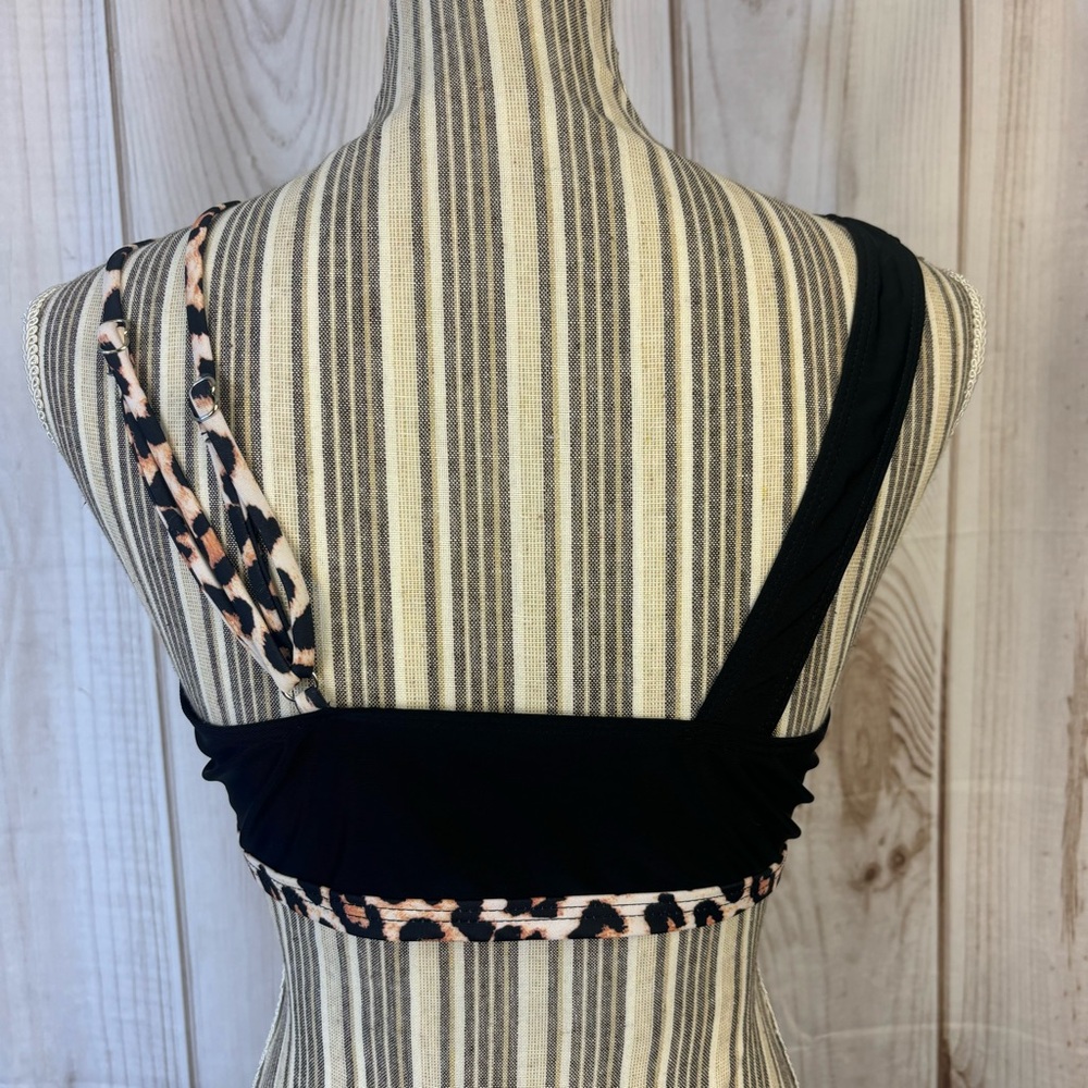 SHEIN Bathing Suit Top Leopard Adjustable Left Shoulder Straps Black Size Large - Picture 2 of 8